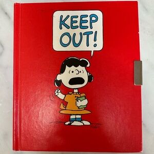 Vintage 1980s Peanuts Lucy 'Keep Out' Red and Black Hardcover Diary Notebook